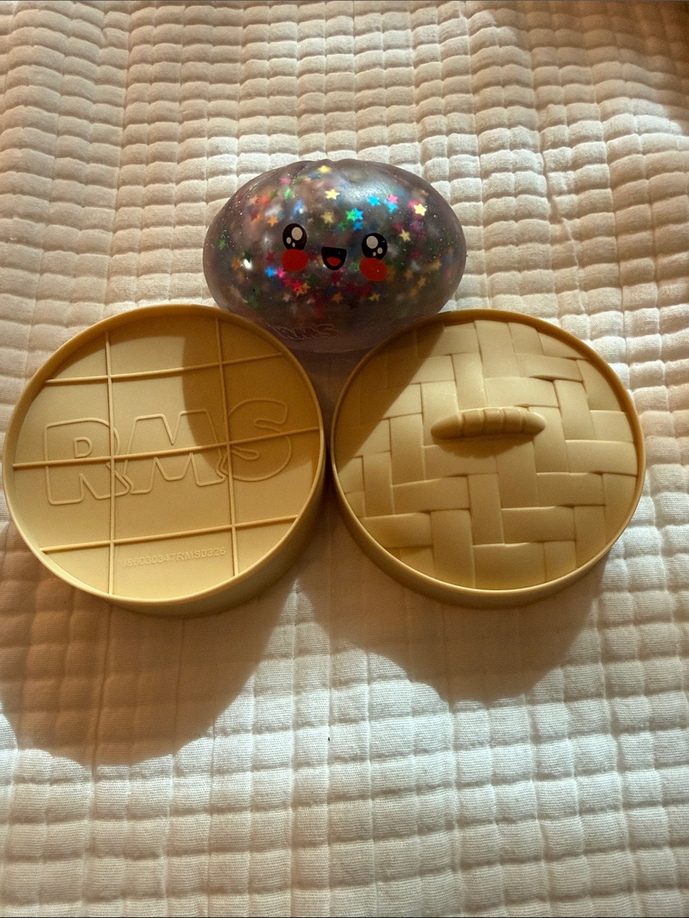 RMS rare Glitter Squishy  dumpling Toy with Tan Accessory Lids -
